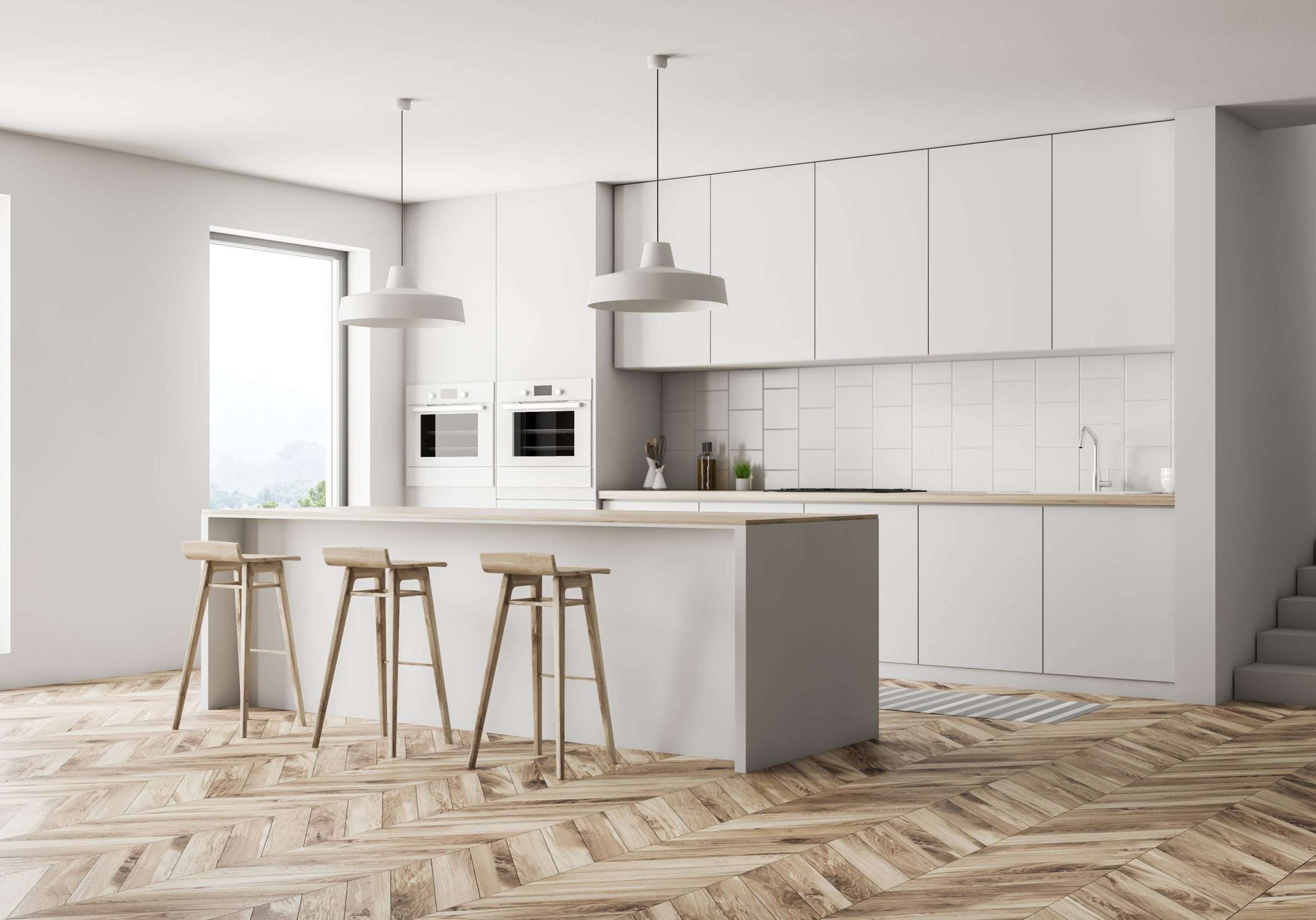 White kitchen corner with bar